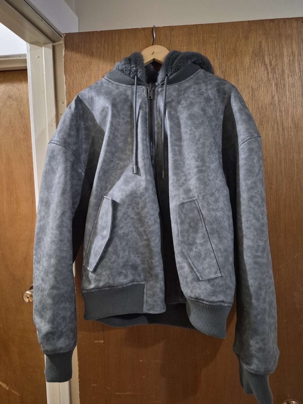 Zara Reversible Faux Fur Bomber Jacket Grey Men's XL Hooded